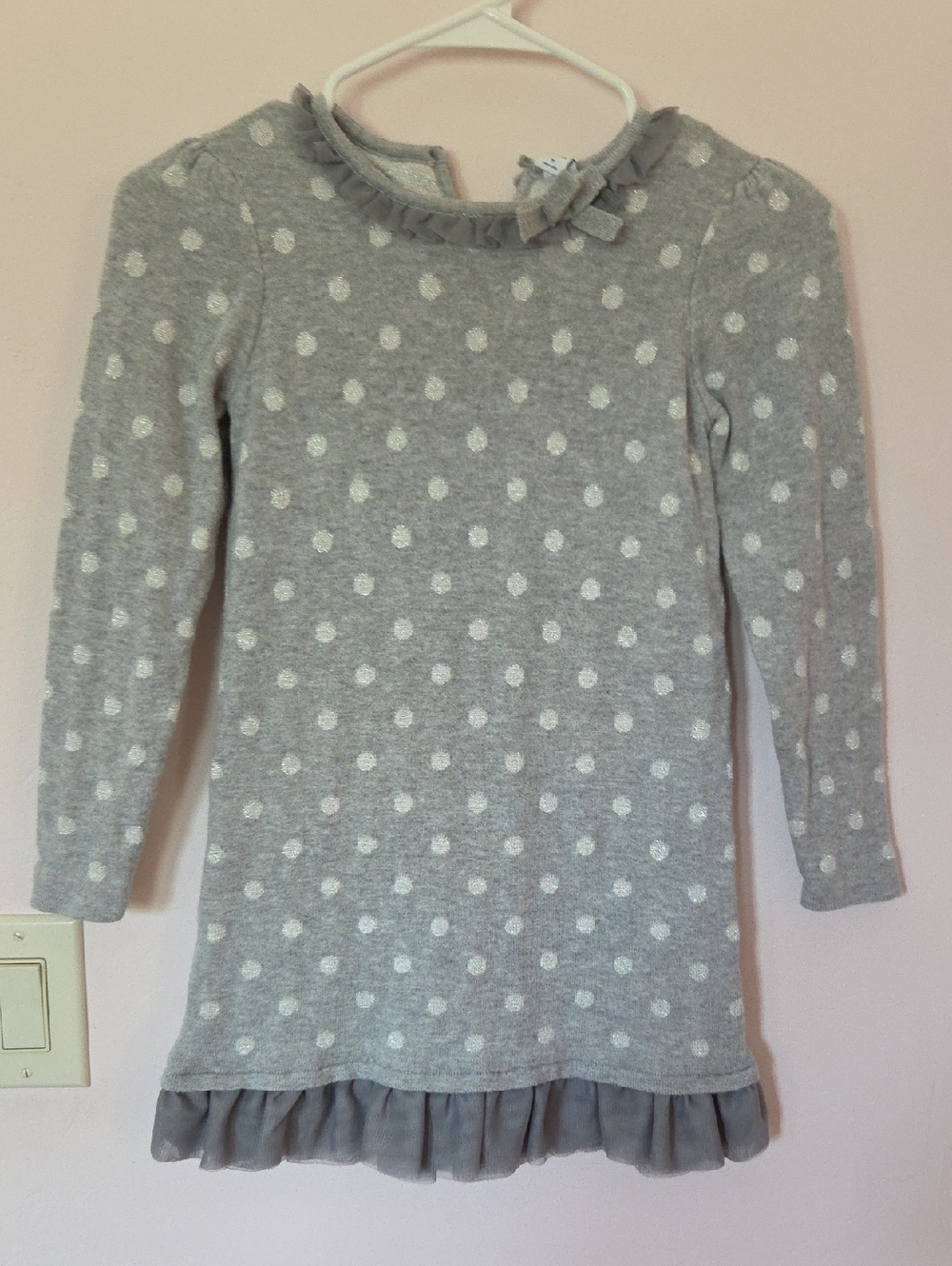 Janie and Jack Gray Polka Dot Knit Dress with Ruffle Trim